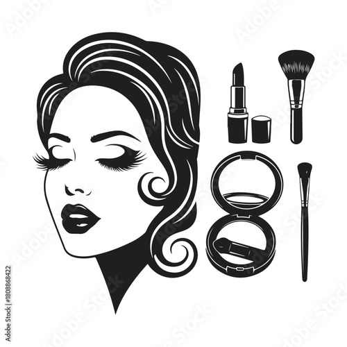 Elegant woman with makeup and cosmetics isolated on