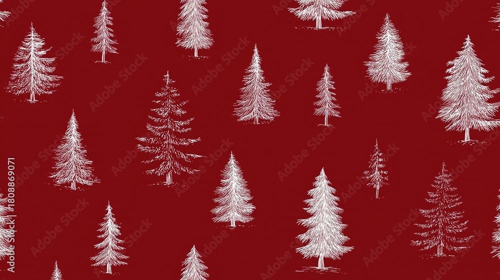 Obraz premium White Christmas trees pattern on red background pine tree 1
