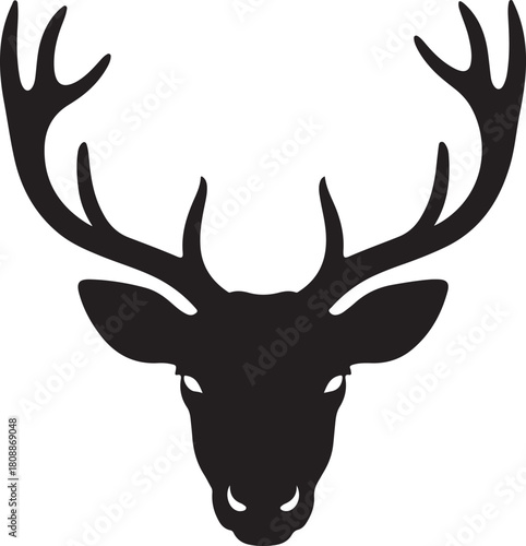 Black silhouette of a deer head with large antlers stag