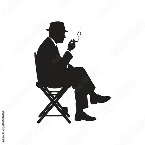 Silhouette of man smoking isolated on, vector graphic