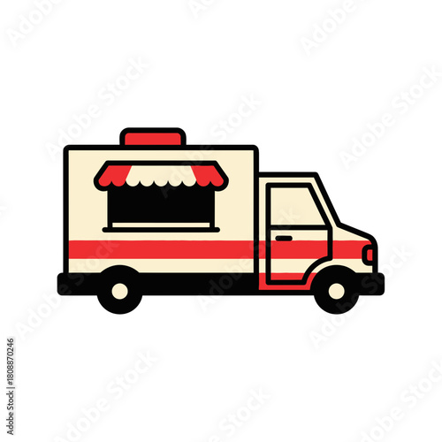 Stylized Food Truck with Red and Beige Color Scheme Black Accents