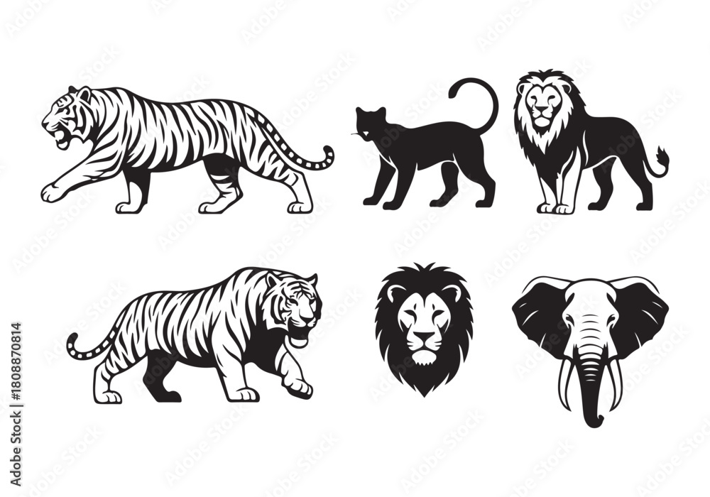 Naklejka premium Silhouette collection of wild animals isolated on for your design