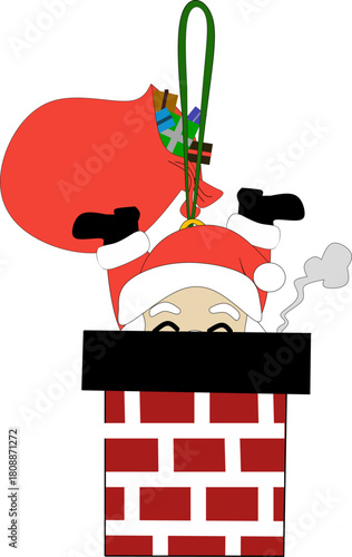 Vektor illustration of Santa Claus getting stuck while descending a chimney.