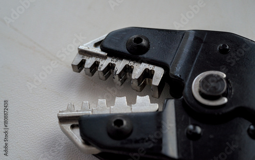 Fragment of crimping pliers close up