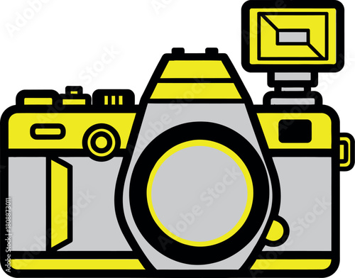 Retro yellow camera with flash attachment Vector