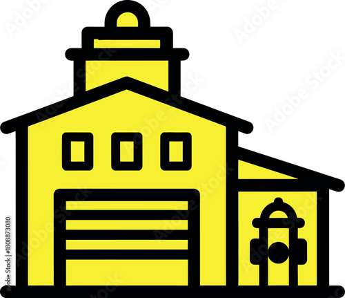 Fire station building and fire hydrant simple icon Vector