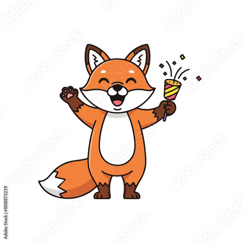 Playful Cartoon Fox Celebrating with Champagne and Confetti.