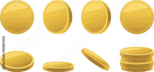 Collection of golden coins isolated on
