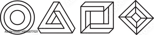 Optical illusion shapes and impossible figures isolated on