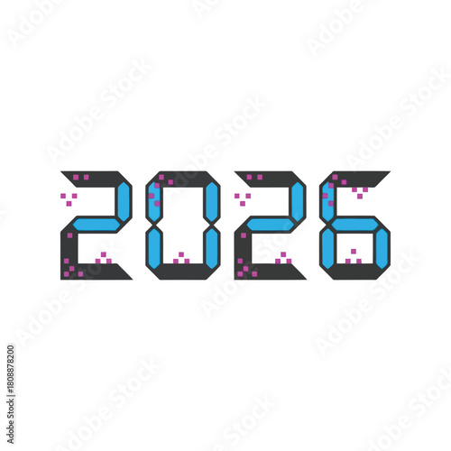 Digital 2026 year number futuristic font tech numeral new year celebration isolated on white background