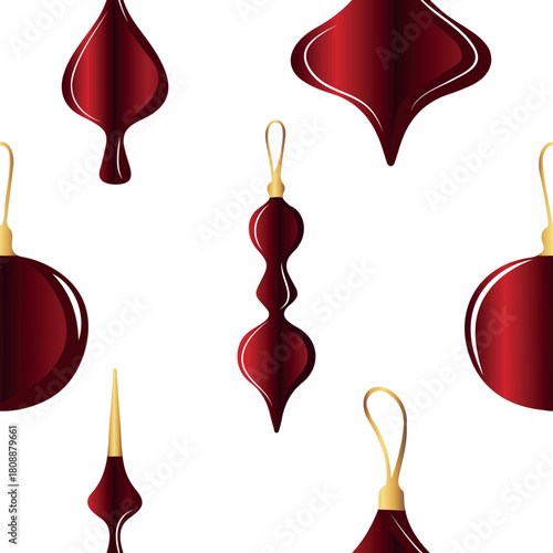 pattern with Christmas tree toys of different sizes and shapes with a beautiful red gradient, for holiday printing, applications or textiles