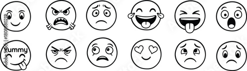 Cartoon faces expressing different emotions in black and white