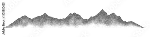 Grain noise stippled mountain range ridges terrain texture landscape vector illustration. Grunge pointillism mountain range stipple landscape halftone effect shape sand texture.