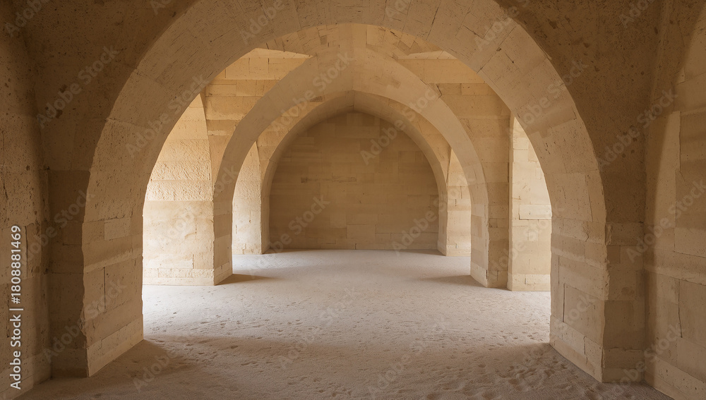 Fototapeta premium Empty Corridor with Light-Colored Stone Arches