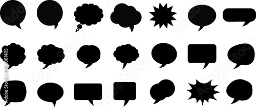 Black silhouette speech bubbles and thought bubbles vector set