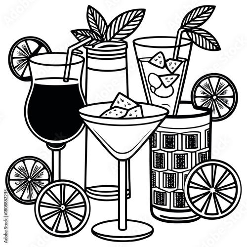 Hand-Drawn Cocktail and Beverage Glasses Illustration