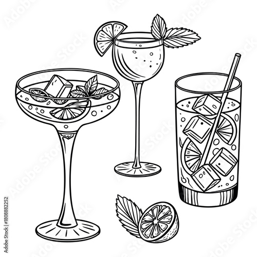 Hand-Drawn Cocktail and Beverage Glasses Illustration