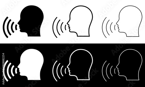 Speak symbol, voice icon linear and solid, human head with sound wave. vector illustration. eps file.