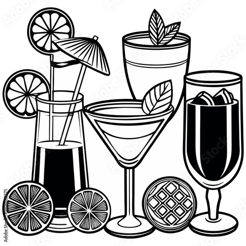 Hand-Drawn Cocktail and Beverage Glasses Illustration