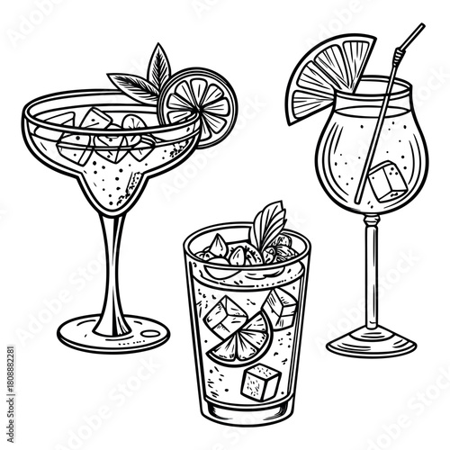 Hand-Drawn Cocktail and Beverage Glasses Illustration