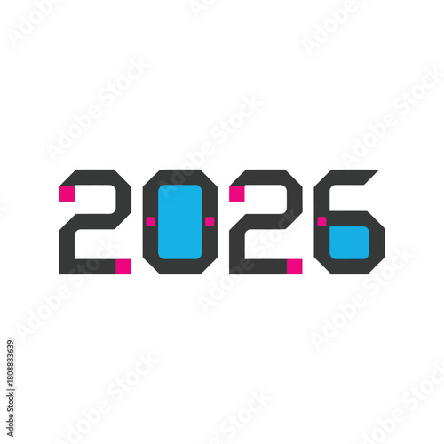 Futuristic 2026 number typography digital year text modern numeral font isolated on white background
