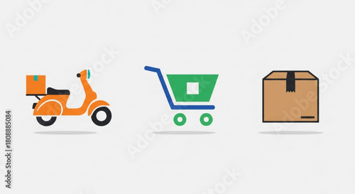 Online shopping delivery service with scooter cart and box for e commerce business and fast shipping