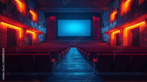 Interior of a theatre hall with red chair in old concept