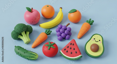 Healthy eating concept with fresh fruits and vegetables still life for nutrition and diet one hundred