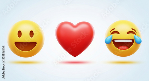 Emoji love heart happy face laughing face 3d rendering for social media and communication expression design