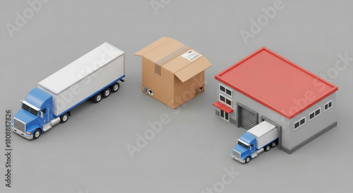 Isometric logistics supply chain delivery truck warehouse shipping cargo distribution transportation service