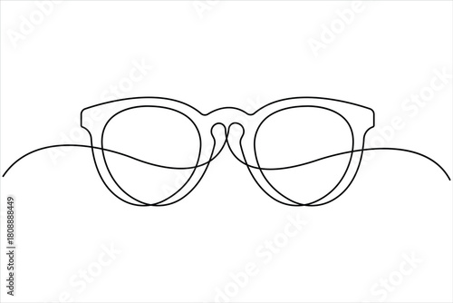 A glasses drawing in continuous one line art eyeglasses design. Sunglasses vector icon illustration style