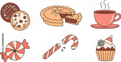 Enjoy delicious treats with warm coffee, a perfect holiday indulgence, from festive cookies to sweet candy canes, a charming collection of sugary goodness