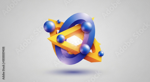 Abstract geometric shapes design with triangle circle and spheres in blue and yellow color scheme art