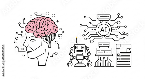 Artificial intelligence ai brain robot automation machine learning technology concept design vector image