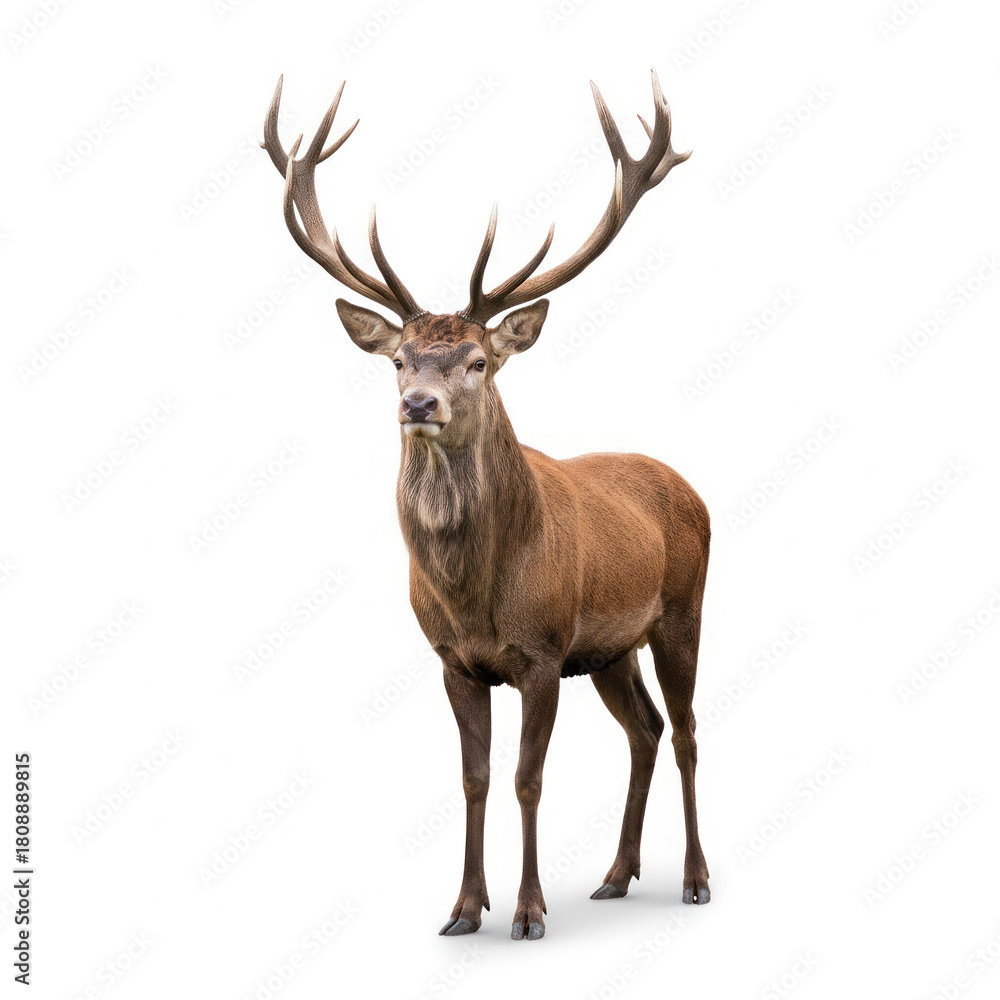 Fototapeta premium Deer (Stag) full body standing large antlers isolated white background