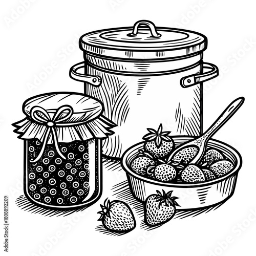 Vintage Hand-Drawn Fruit Jam Jars Illustration