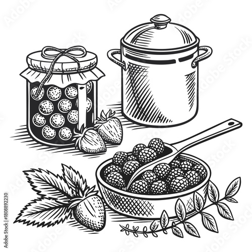 Vintage Hand-Drawn Fruit Jam Jars Illustration