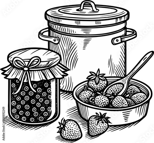 Vintage Hand-Drawn Fruit Jam Jars Illustration