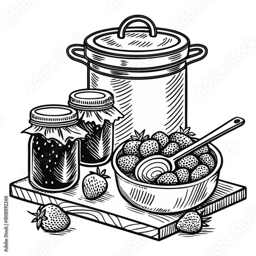 Vintage Hand-Drawn Fruit Jam Jars Illustration