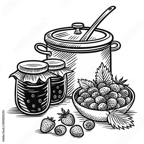 Vintage Hand-Drawn Fruit Jam Jars Illustration