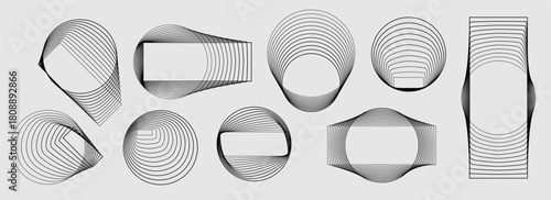 Futuristic linear shapes collection. Set of Y2k black geometric blends