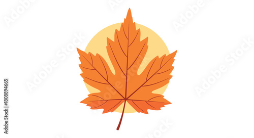 Stylized autumn maple leaf with a soft yellow circle behind it on a white background.