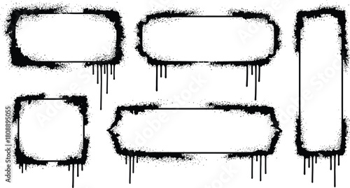 Grunge drip frames black ink splatter borders for text or graphics