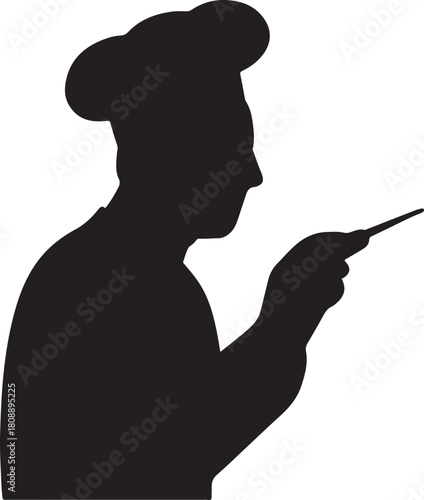 Chef silhouette with spoon, culinary expert, food preparation