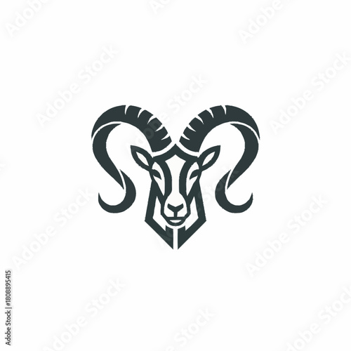 Stylized ram head logo with large, curved horns and a geometric design, isolated on a white background.