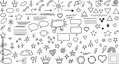Hand drawn doodle elements collection for graphic design and decoration