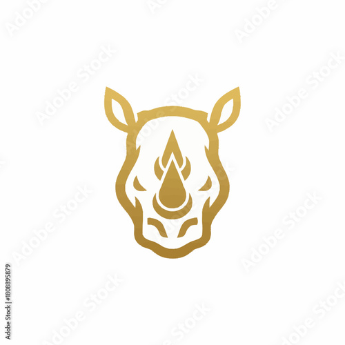 Stylized golden rhinoceros head logo design on a white background.