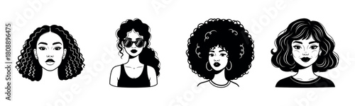 Diverse female hairstyles: artistic black and white portraits