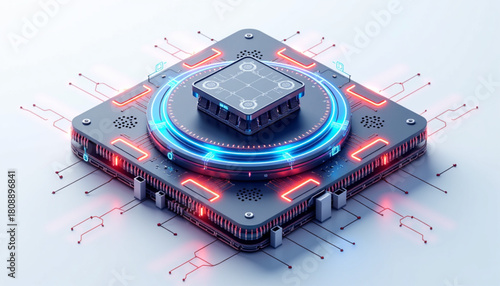Futuristic Isometric AI Quantum Core Engine