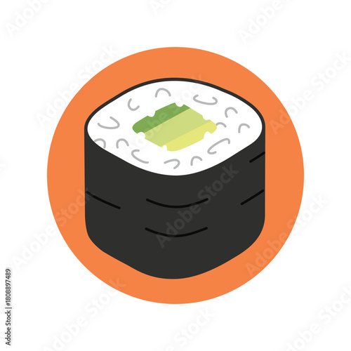 Cucumber Sushi Roll or Kappa Maki Japanese Food Illustration